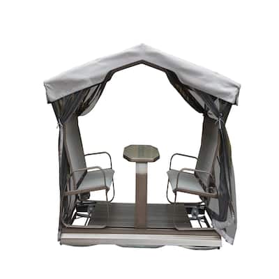44.30 in. 4-Person Aluminum Outdoor Glider Benches with Canopy in Grey Brown