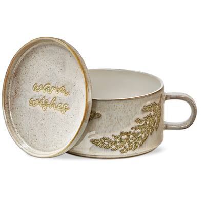 Warm Wishes Gold Accented Stoneware Dishwasher Soup Mug with Lid, 20 oz.