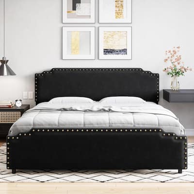Velvet Upholstered Platform Bed Frame