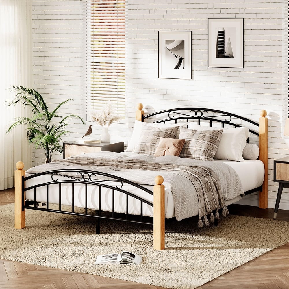 Classic Metal Platform Bed Frame, with Under Storage, Steel Slats