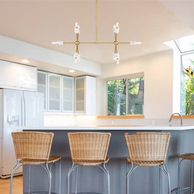Star Dust 60 Watt 10-Light Brushed Gold Mid-Century Modern Island Light with Natural Marble Accents - 14