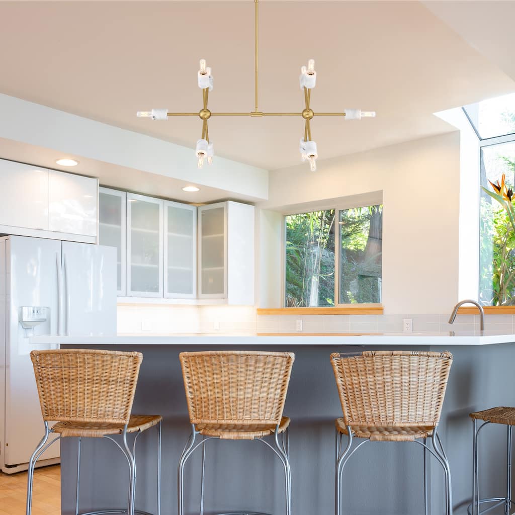 Star Dust 60 Watt 10-Light Brushed Gold Mid-Century Modern Island Light with Natural Marble Accents - 14