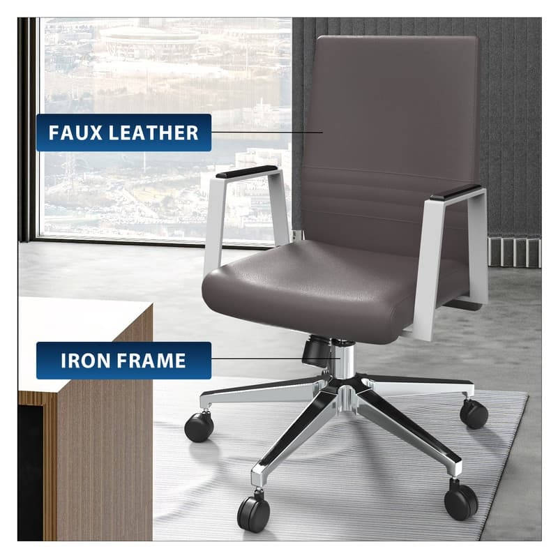 Mid-Back Leather Office Chair in Iron Modern Ergonomic Swivel Lift Tilt Computer Task Chair