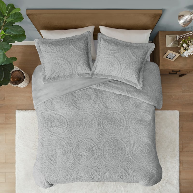 Madison Park Nova Embroidered Medallion Faux Fur Plush Comforter Set