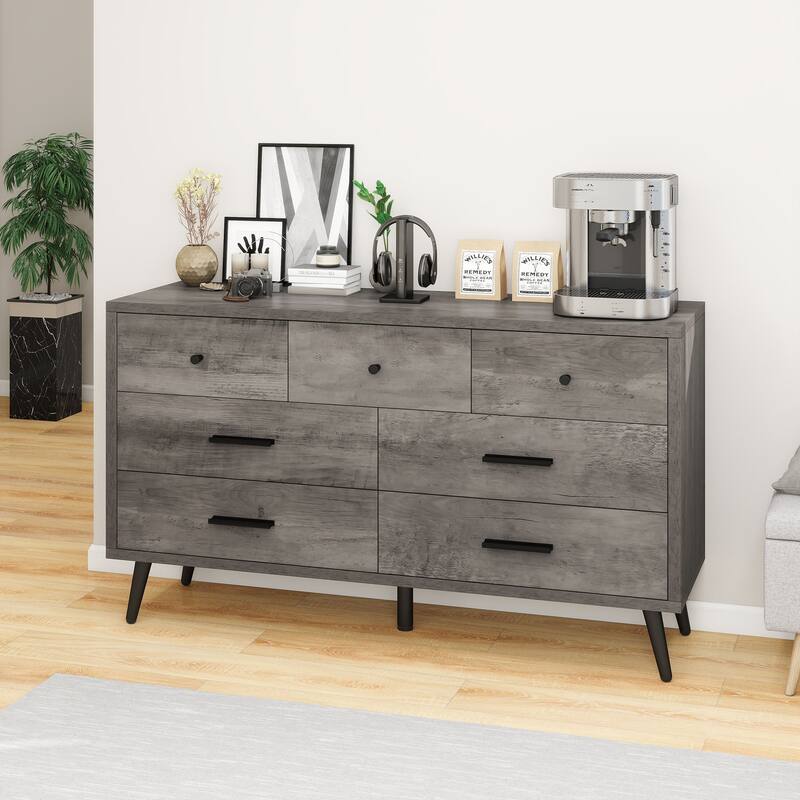 Moasis 47" W 6 Drawers Double Dresser for Bedroom, Chests of drawers - Grey - 7-drawer
