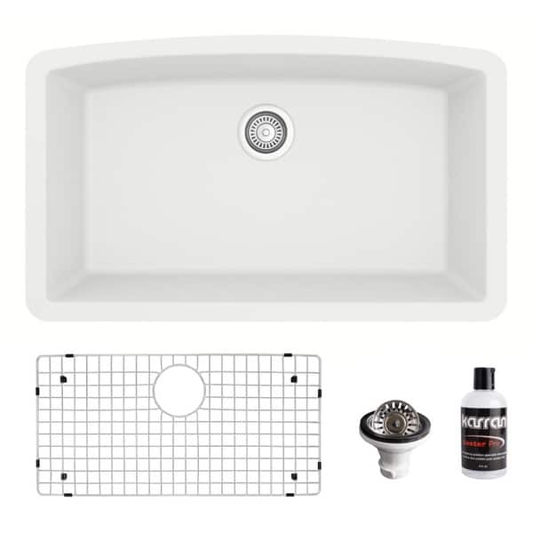 slide 2 of 62, Karran Undermount Quartz 32 in. Single Bowl Kitchen Sink Kit White