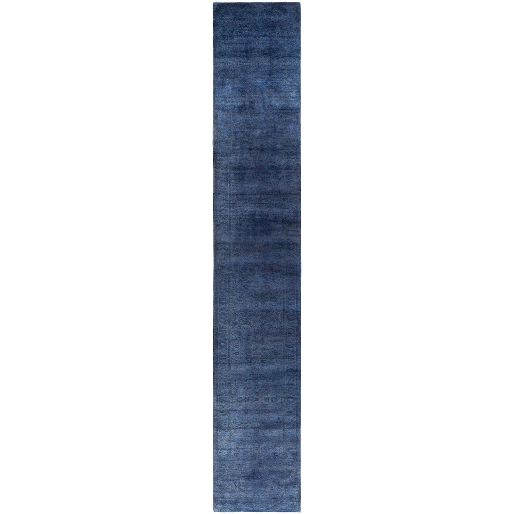 Overdyed One-of-a-Kind Hand-Knotted Runner Rug - Navy - 2' 7" x 15' 10"
