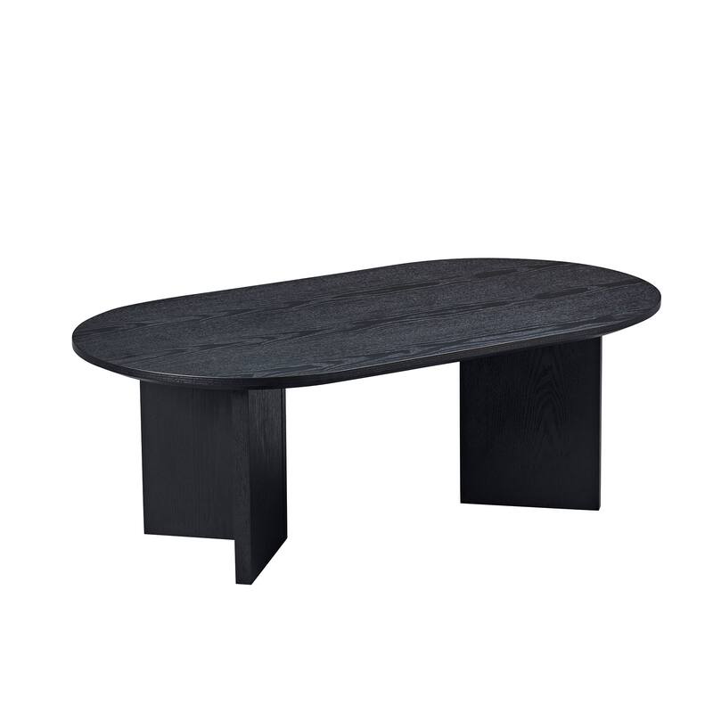 Length 39.37 Inch Modern Coffee Table,MDF Oval Coffee Table for Living Room,Small Coffee Table with Sturdy Pedestal - Black