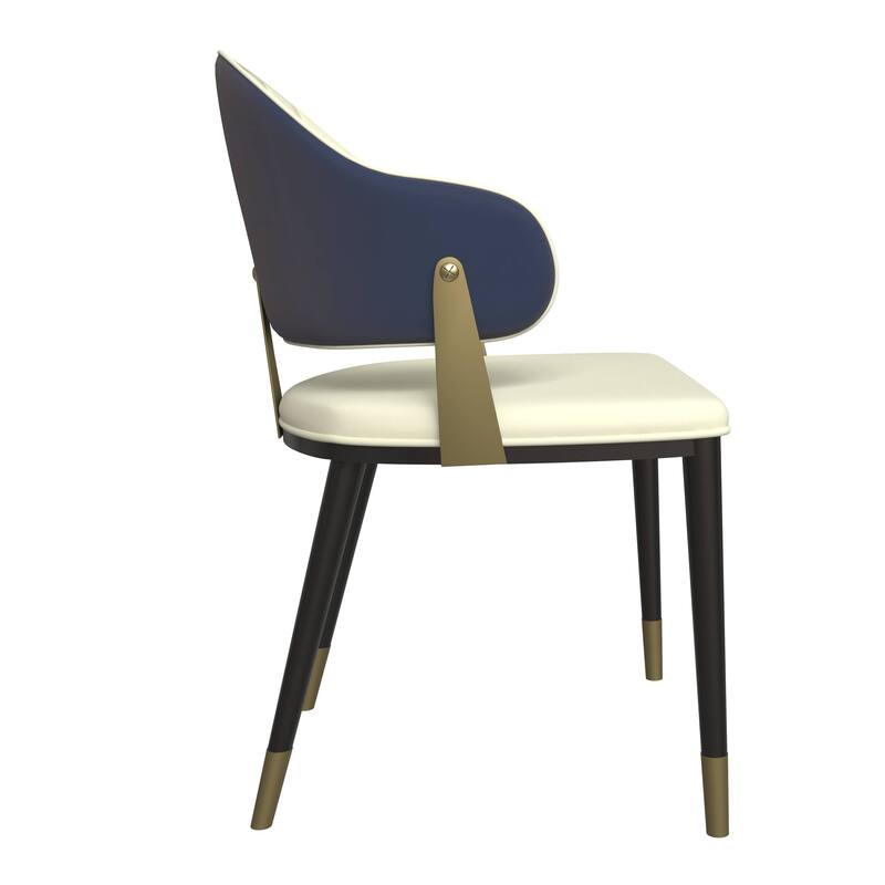 Leather Dining Chair in Iron Set of 4 with Gold Accents Design Modern Ergonomic Side Arm Chair