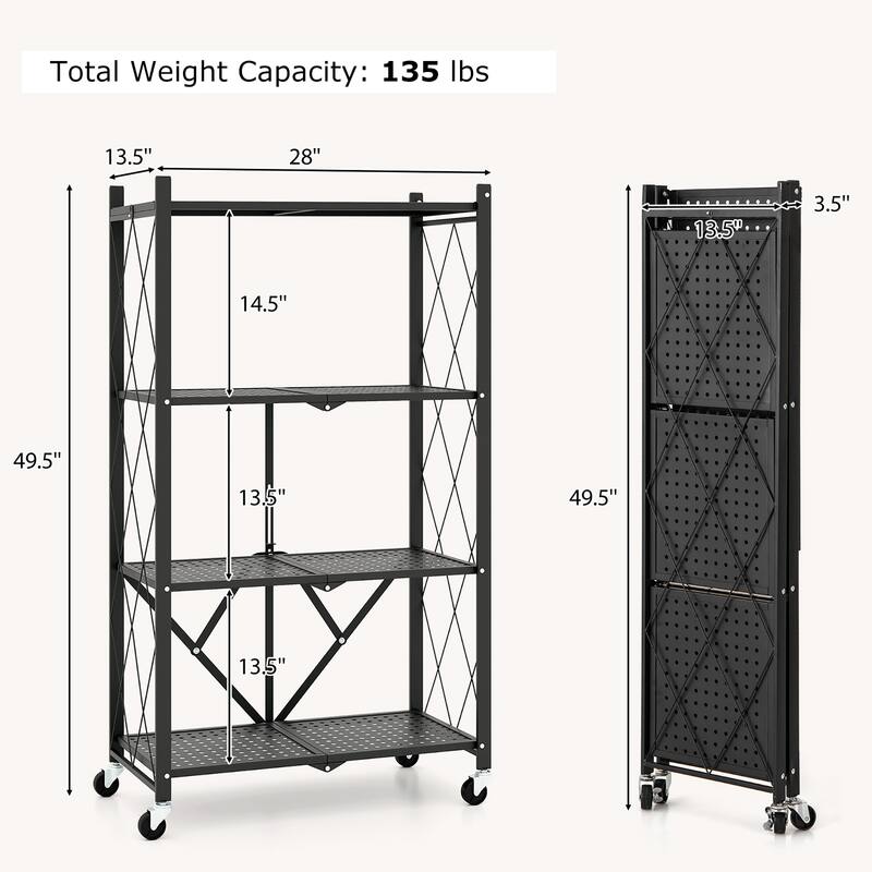 Gymax 2PCS 4-tier Foldable Storage Shelving Unit w/4 Universal Wheels