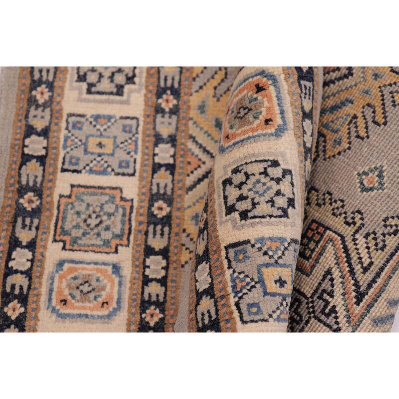 Southwestern Kazak Haley Gray/Beige Wool Runner - 2'10'' x 9'6''