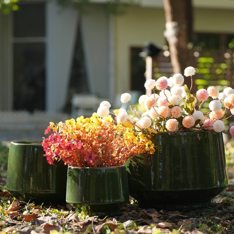 Handmade Glazed Ceramic Planter Set of 3, 15/11/9 Inch Diameter, Textured Finish for Orchids & Begonias, Indoor/Outdoor Use