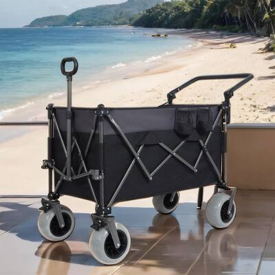Push-Pull Folding Wagon w/ Rotating Handle, Beach Tires, 300L Capacity