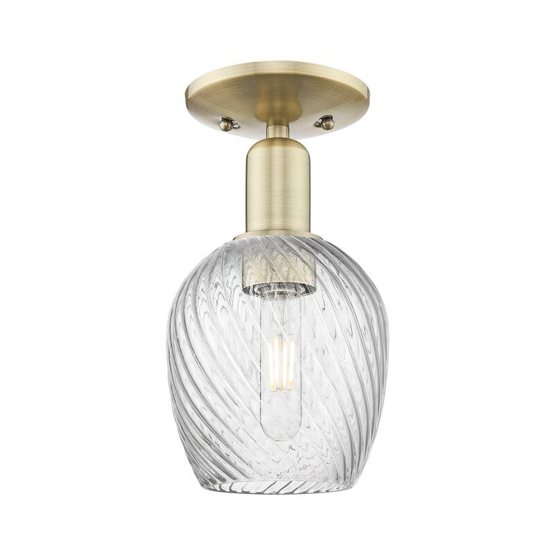 Innovations Lighting 716-1C-11-6 Salina Semi-Flush Salina 6" Wide - Antique Brass / Clear Spiral Fluted