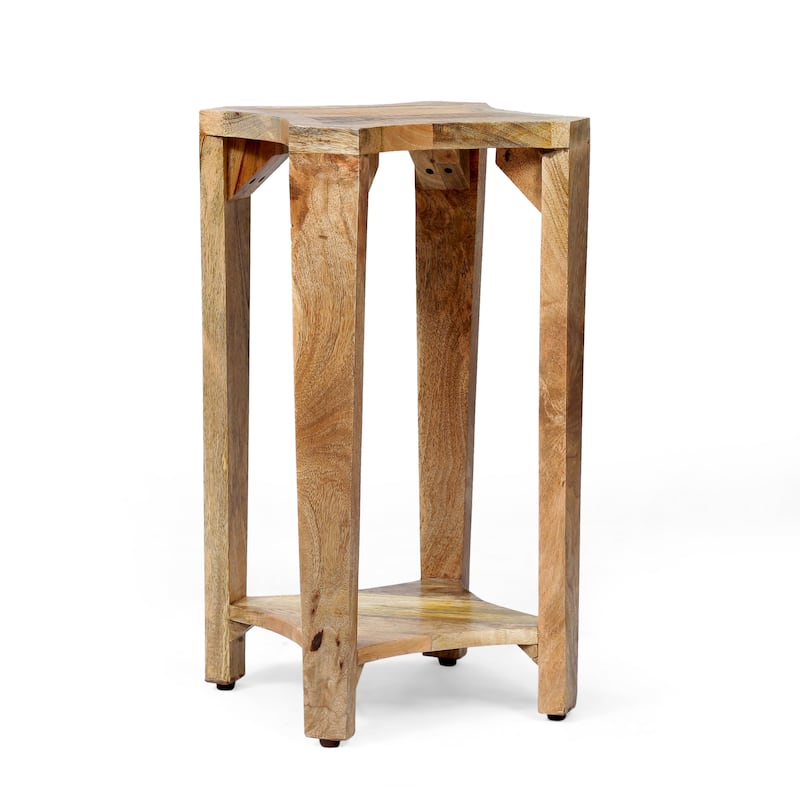 Roomfitters Wooden End Table, Geometric Star Shape, Compact Side Table with Lower Shelf for Storage, Natural