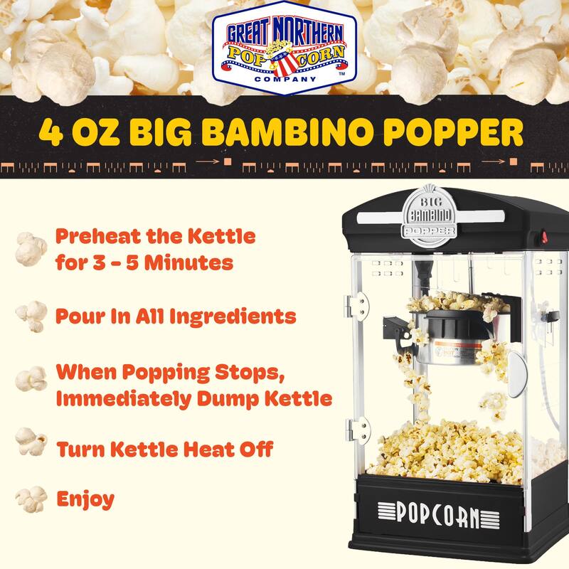 Popcorn Machine - Big Bambino Old Fashioned Popcorn Maker by Great Northern Popcorn (Black)