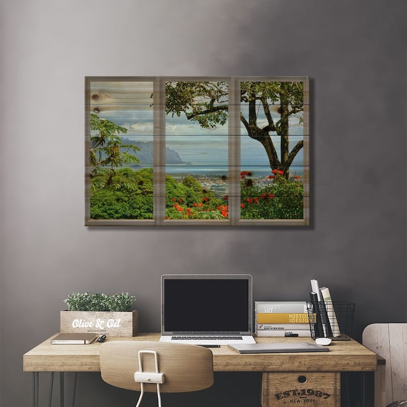 Hawaii Window View Print On Wood by Unknown Artist - Multi-Color