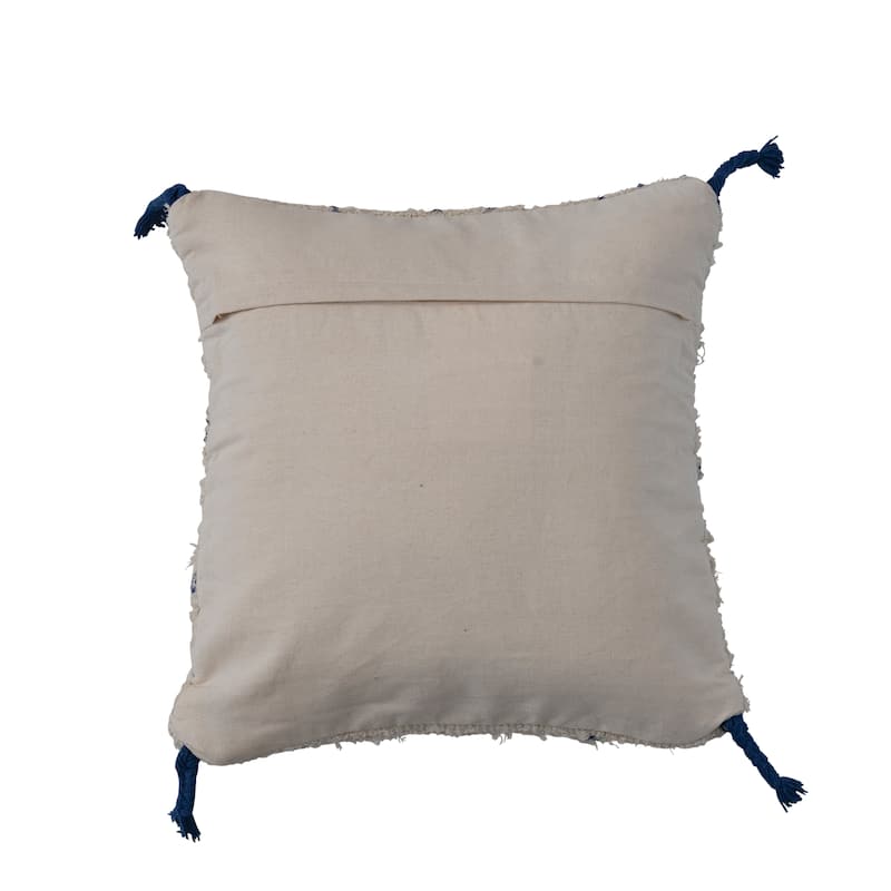 Tufted Cotton Pillow Cover with Geometric Pattern and Tassels