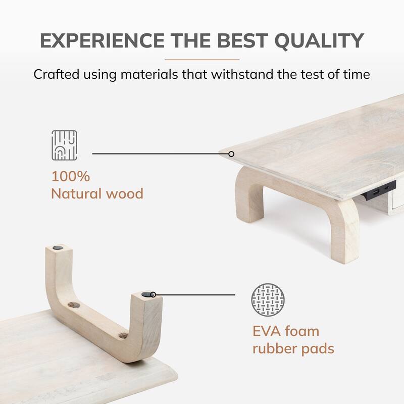 Jani Wood Monitor Stand Riser Desk - Ergonomic Design Stand, Desktop Organizer Table for Home, Office Workspace, Gaming Desk