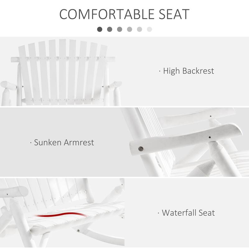 Outsunny 2-Person Wooden Adirondack Rocking with Slatted Design for Backyard, Porch, Poolside