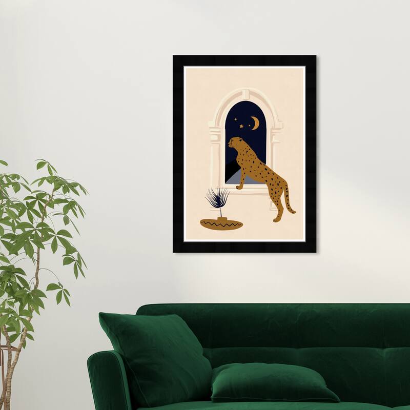 Wynwood Studio Prints Animals Moonlight By The Window White and Cream White Modern & Contemporary Wall Art Canvas Print - Black