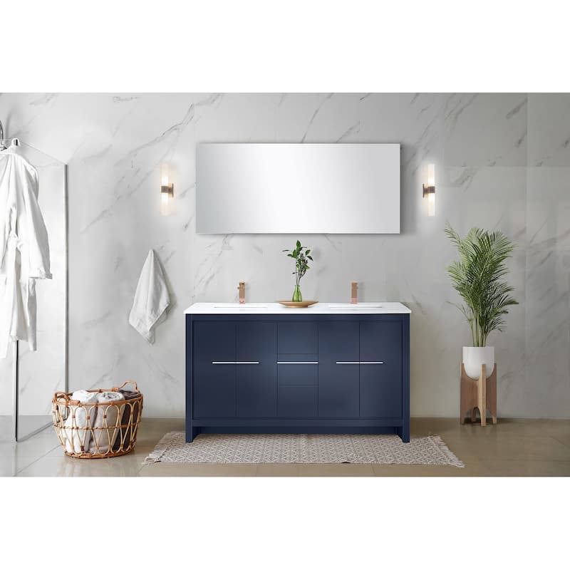 Lafarre Bath Vanity with Quartz Top, Sink, Mirror and Rose Gold Faucet