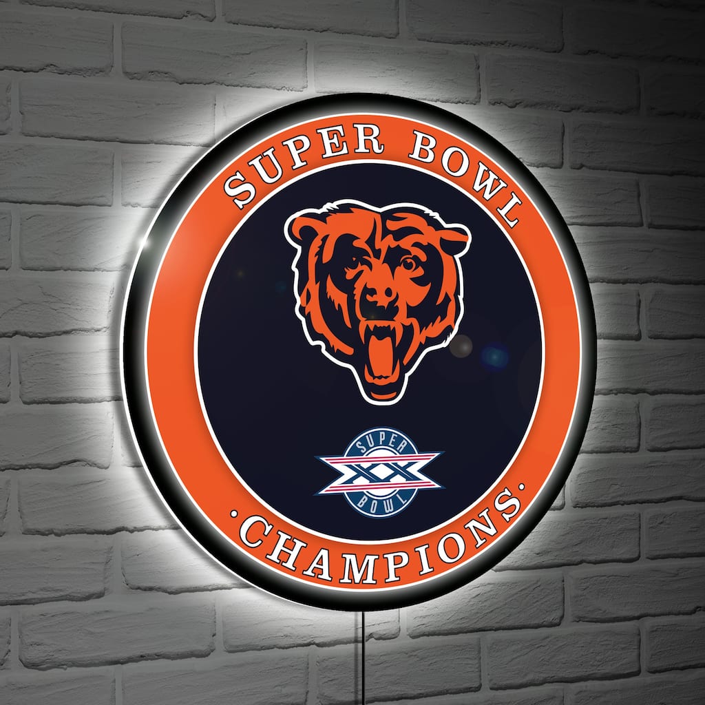 Chicago Bears Superbowl XX Champions Football Round LED Wall Decor - 23 x 23