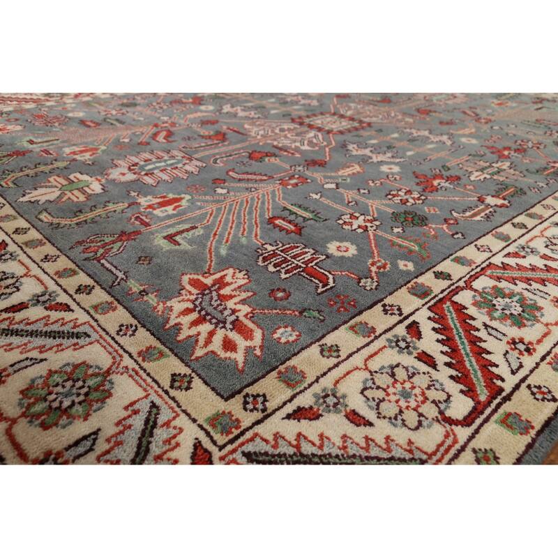 Gray Geometric Oushak Oriental Area Rug Handmade Wool Carpet - 7'9"x 9'11"