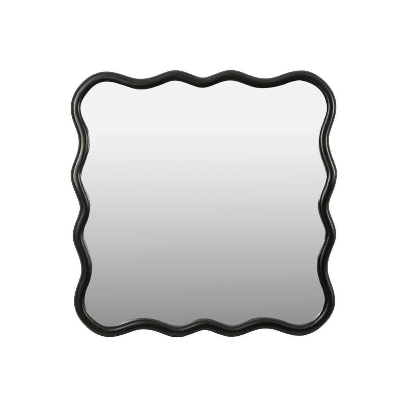 36" Modern Solid Wood Wavy Wall Decor Square Mirror