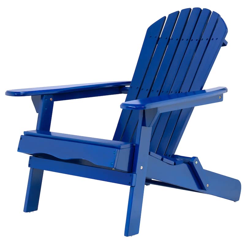 Roomfitters Foldable Wooden Adirondack Chair with Curved Backrest and Wide Armrests, Outdoor Lounge Seating