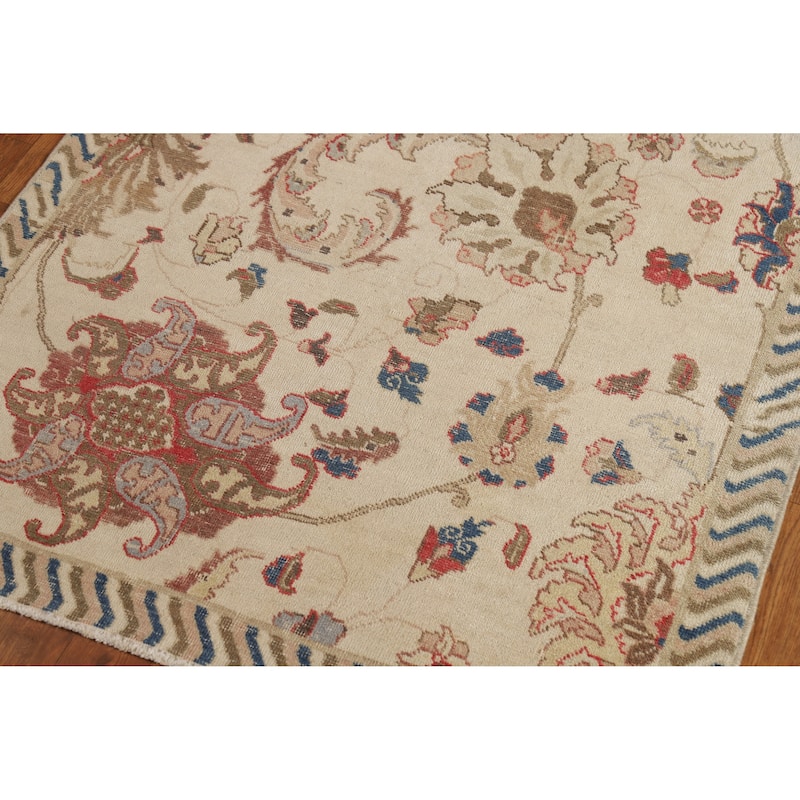 Hand Knotted Oriental 100% Wool Carpet Traditional All-Over Beige & Ivories Tabriz Runner Rug - 11' 1'' X 3' 3''