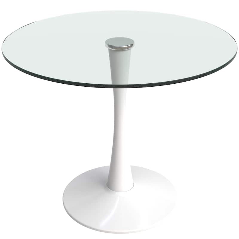 Bristol 35" Round Dining Table with Modern Glass, MDF or Sintered Stone - Sturdy Steel Pedestal Base for Kitchen, Dining, Cafe - Glass - Clear