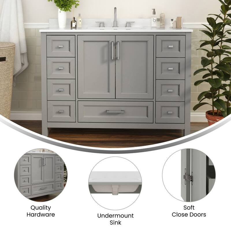 Bathroom Vanity with Sink, Storage Cabinet, and 9 Drawers - 19"D x 48"W x 37.75"H
