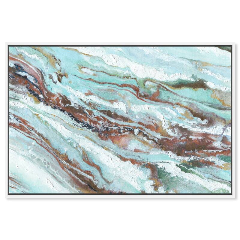 Art Remedy Mint Waves Framed Blue Abstract 1 Piece Canvas Wall Art - 55 x 37 - White