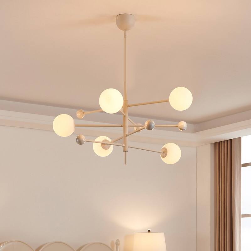 KAWOTI 5-light Modern Dimmable Sputnik Linear Chandelier Pendant - Grey White