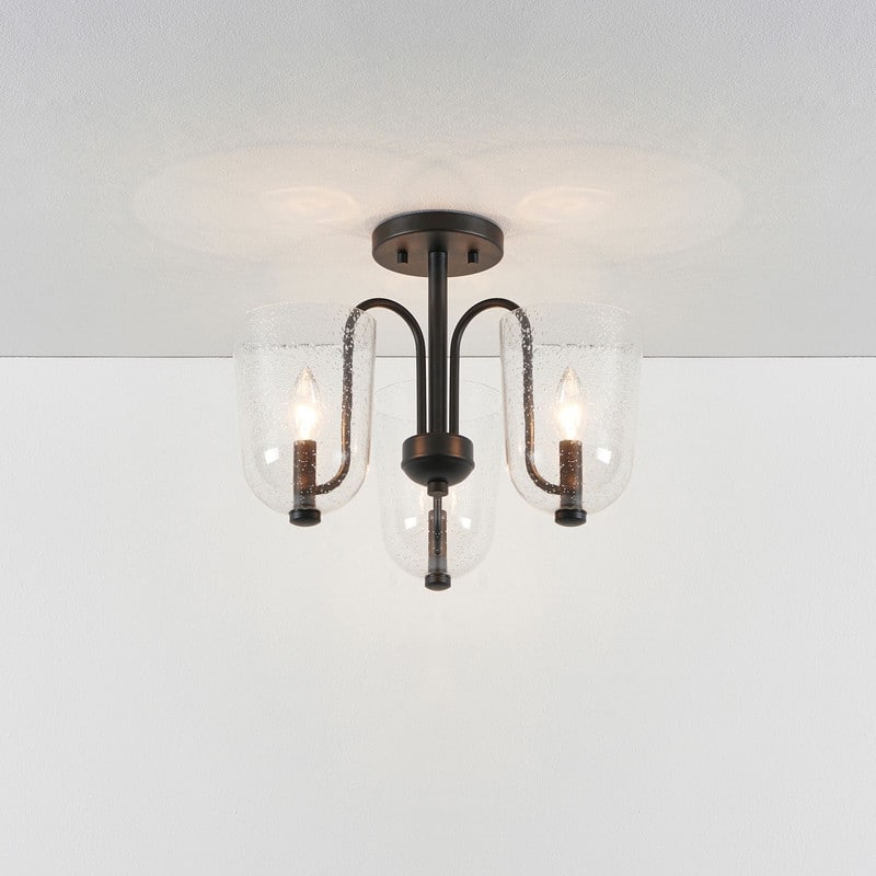 KAWOTI 3-light Modern Semi-flush Mount with Seeded Glass Shade - W17.25" x H12.4" - W17.25" x H12.4"