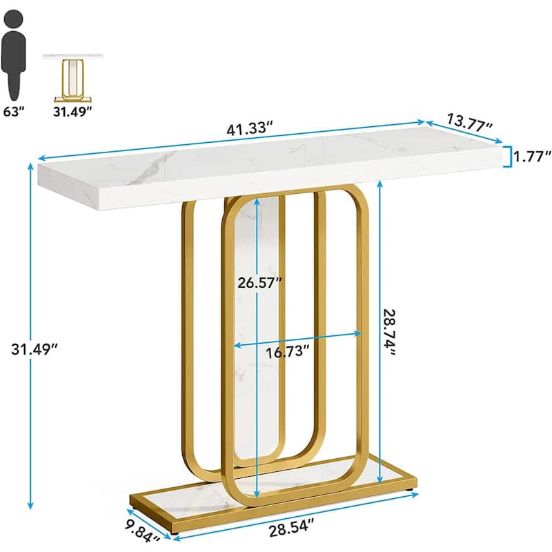 41.3" Console Table with LED Lights, Modern Gold White Entryway Hallway Accent Table