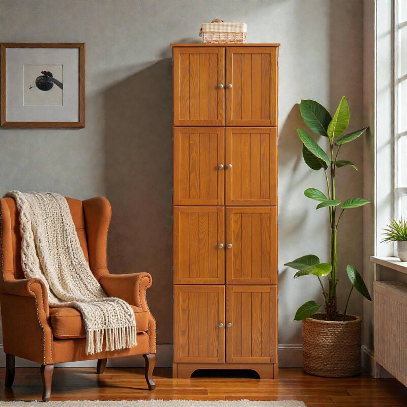 72.4 in Tall Storage Cabinet with 8 Doors and 4 Shelves, Freestanding Bookshelf Pantry Cabinet for Living Room