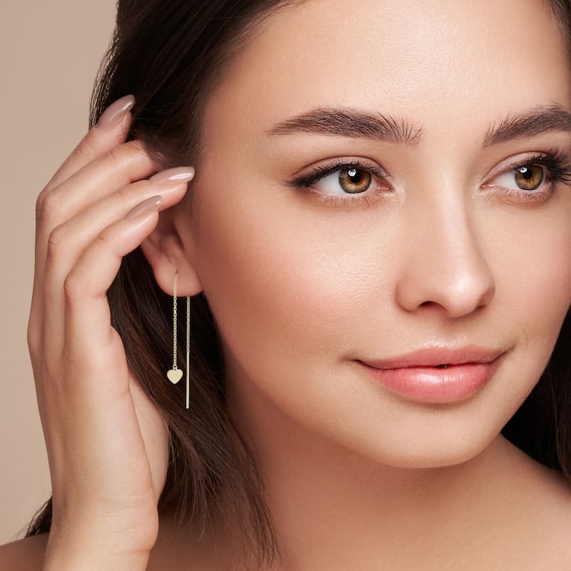 Soleil 14K Gold Flat Heart Cable Chain Threader Earrings
