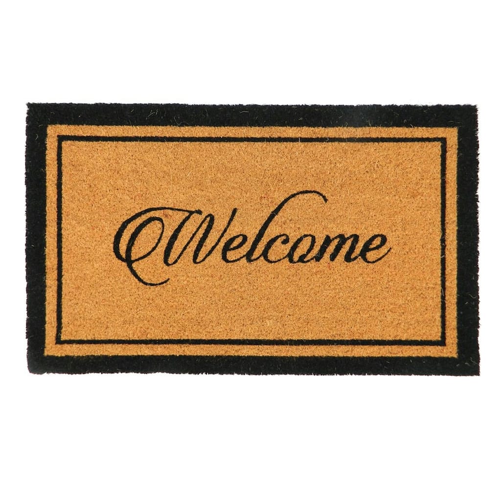 PVC Backed coir welcome door mat natural printed - 18" X30"