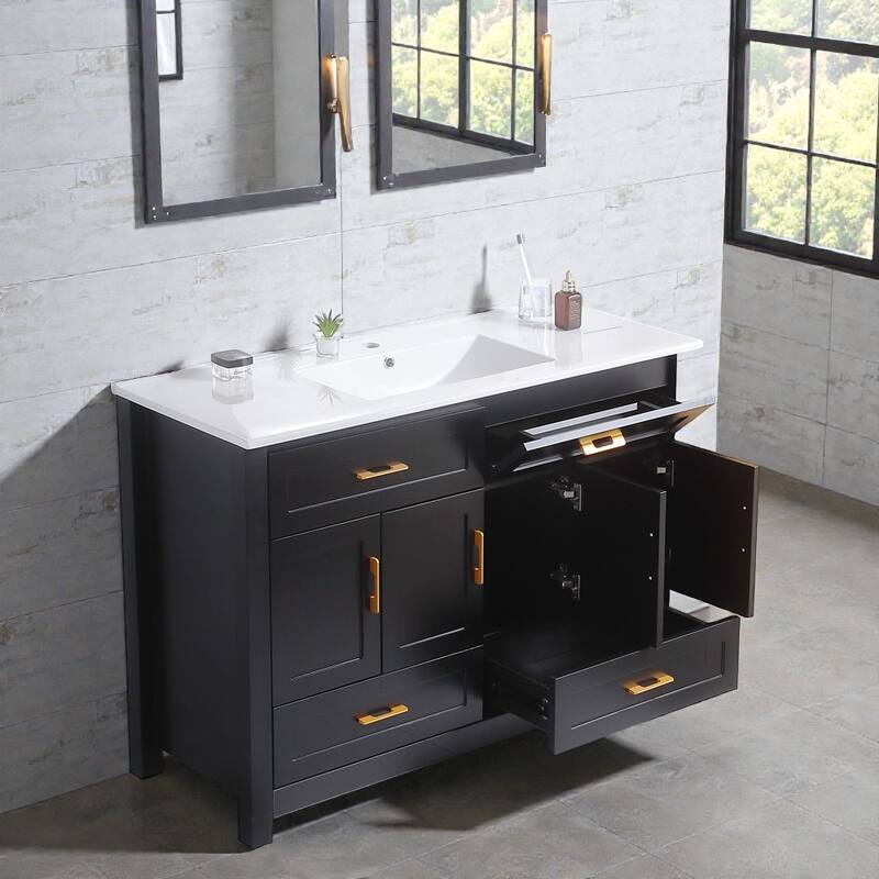 48 Inch Bathroom Vanity with Ceramic Sink Combo, MDF Freestanding Vanity Cabinet with 4 Soft Close Doors and 4 Drawers