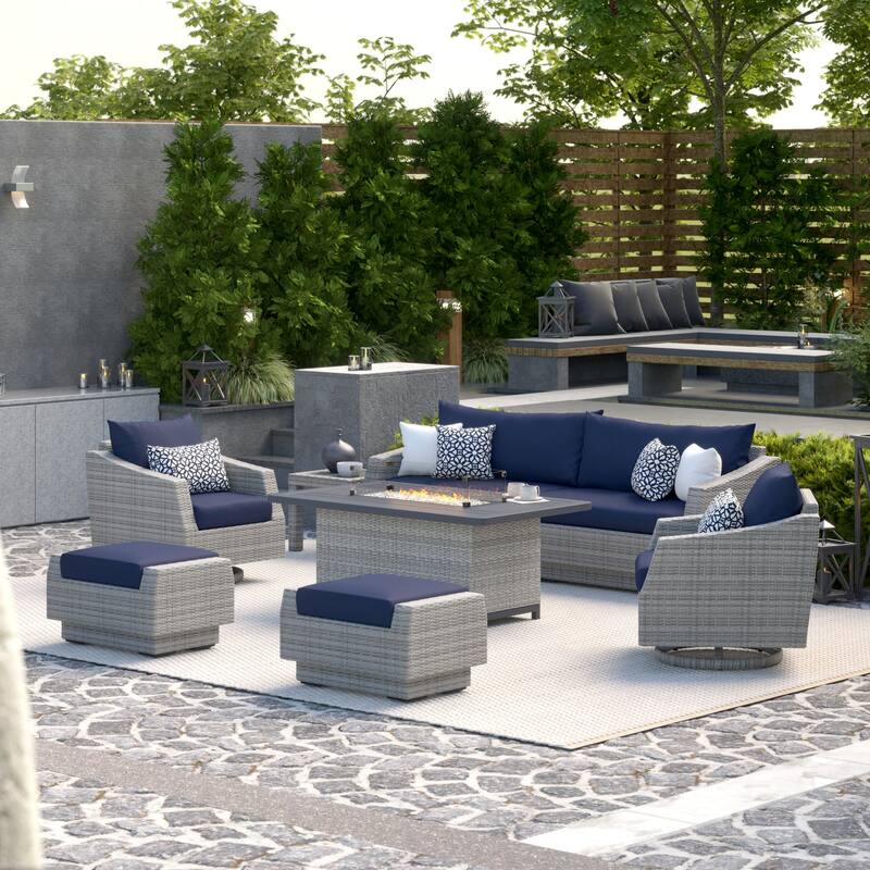 Cannes 8 Piece Sunbrella Outdoor Patio Motion Fire Set