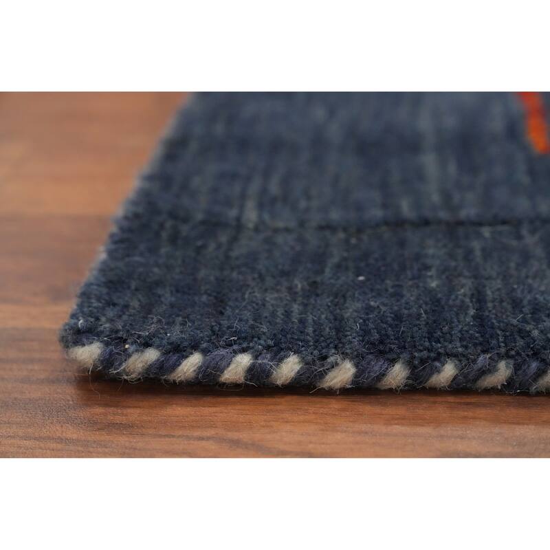 Hand Knotted Oriental 100% Wool Carpet Tribal Animal Pictorial Navy Blue & Blues Gabbeh Area Rug - 4' 11'' X 5' 0''