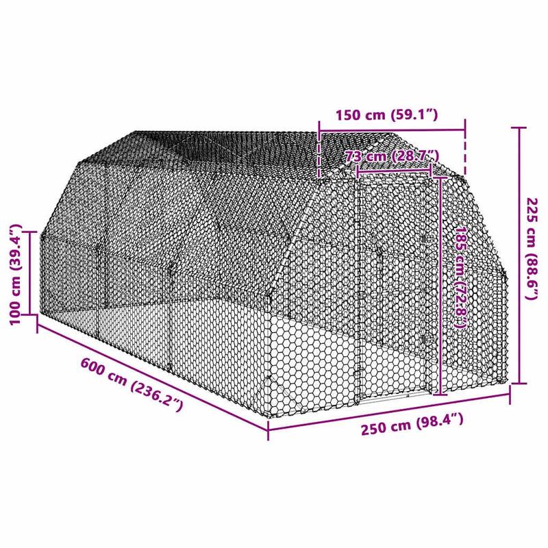 vidaXL Chicken Run Galvanized Steel Large Durable Chicken Run - Silver - 236.2 x 98.4 x 88.6