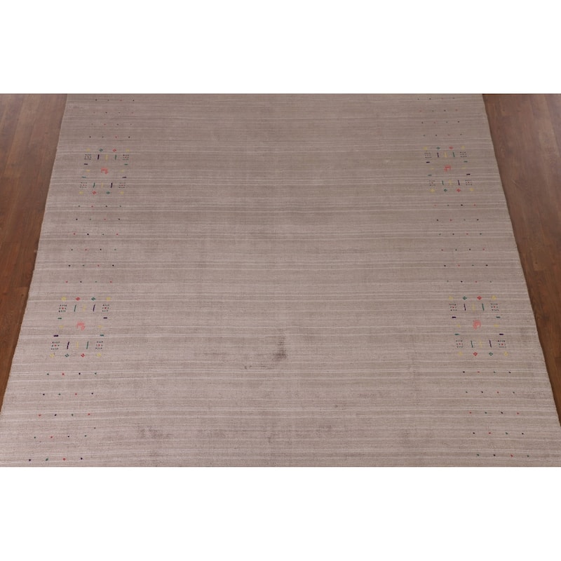 Striped Beige Gabbeh Oriental Area Rug Handmade Wool Carpet - 7'5" x 9'9"