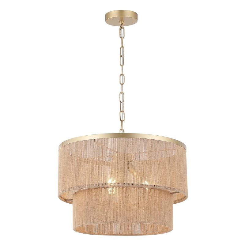 GetLedel 3-Light Coastal Boho Rope Drum Chandelier Hand-woven Ceiling Light