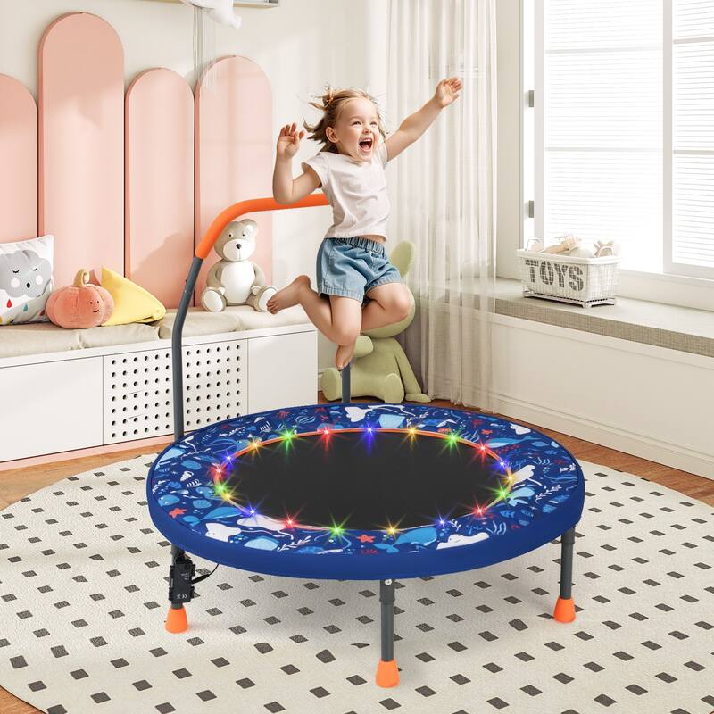 Foam Kids Trampoline with LED Lights, Foldable Frame and Handrail