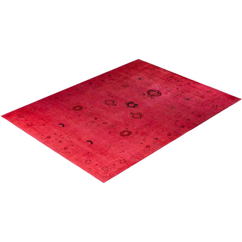 Overton Hand Knotted Wool Vintage Inspired Modern Contemporary Overdyed Pink Area Rug - 8' 9" x 11' 9"