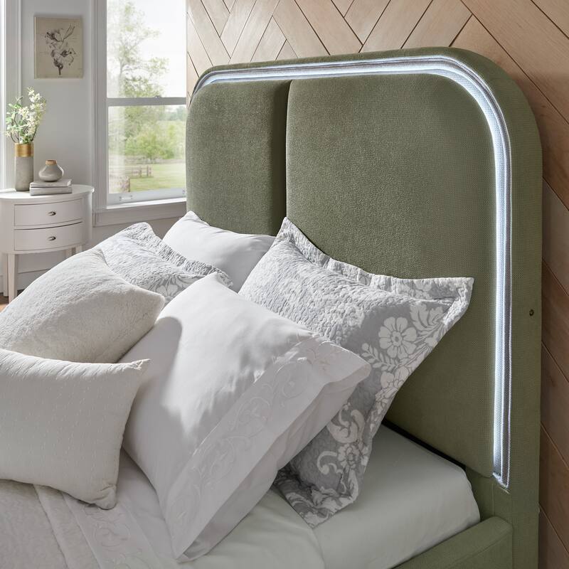Tremont Curved LED Upholstered Platform Bed with Under-Bed Lighting by iNSPIRE Q Modern