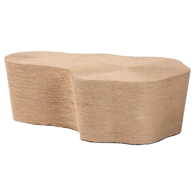 Edna Natural Jute Coffee Table - Textured Handwoven Irregular Shape Cocktail Table for Living Room or Lounge - Natural Brown
